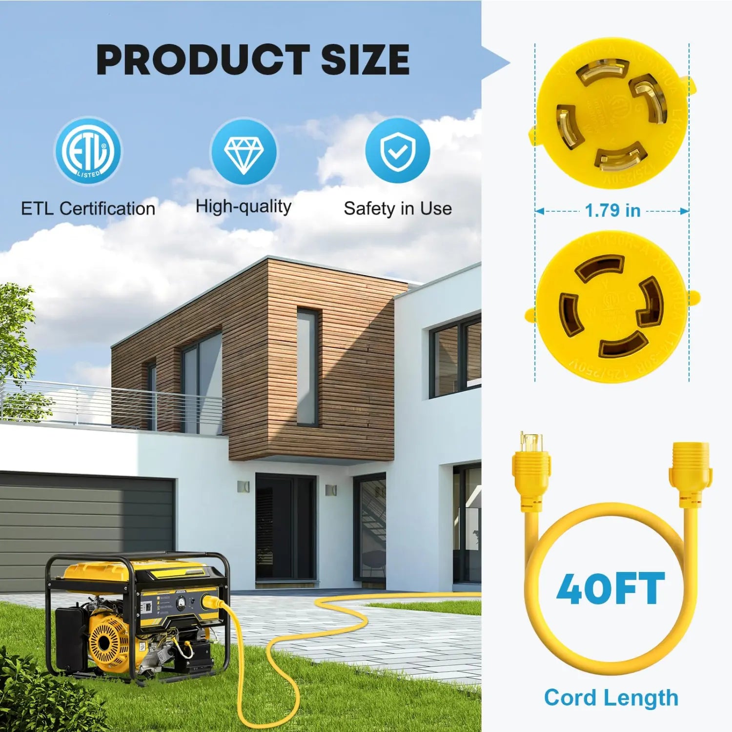 Twist lock plug for 40 feet 30 amp generator power cable