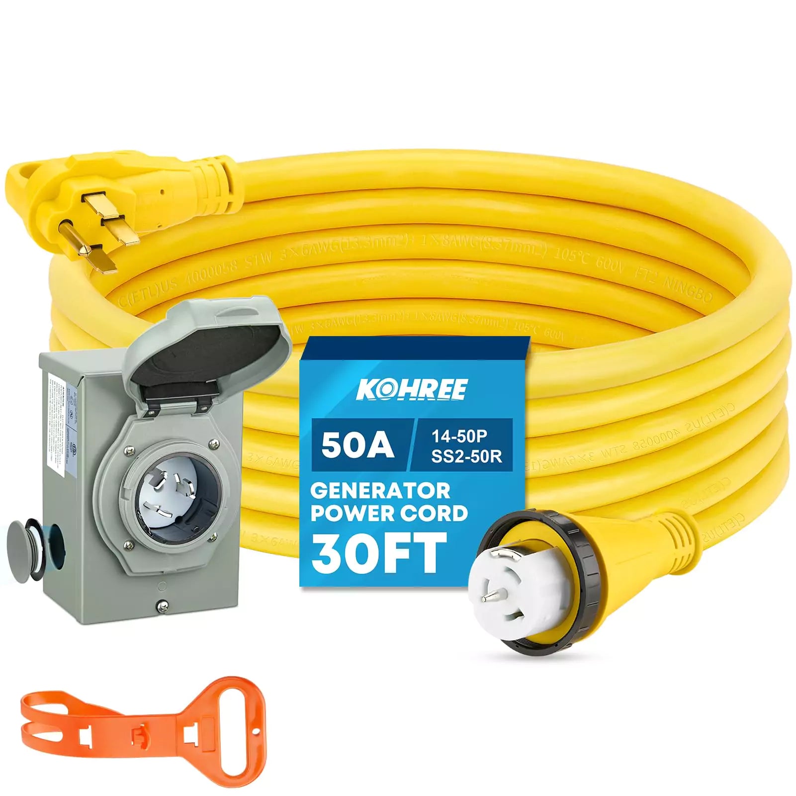 Kohree 50 amp 30 ft generator cord and power inlet box