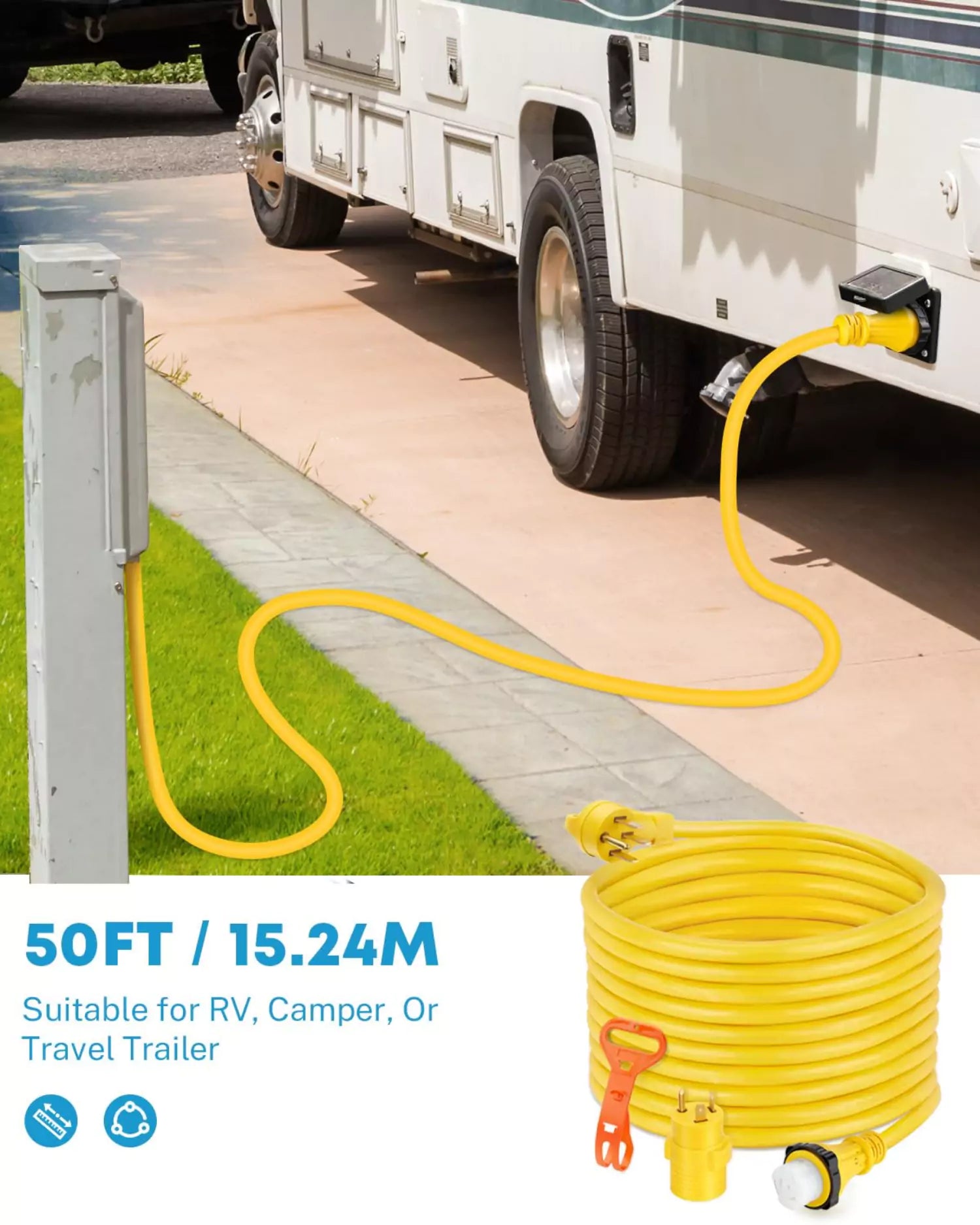 50 feet 50 amp RV extension cord for RV, camper, travel trailer