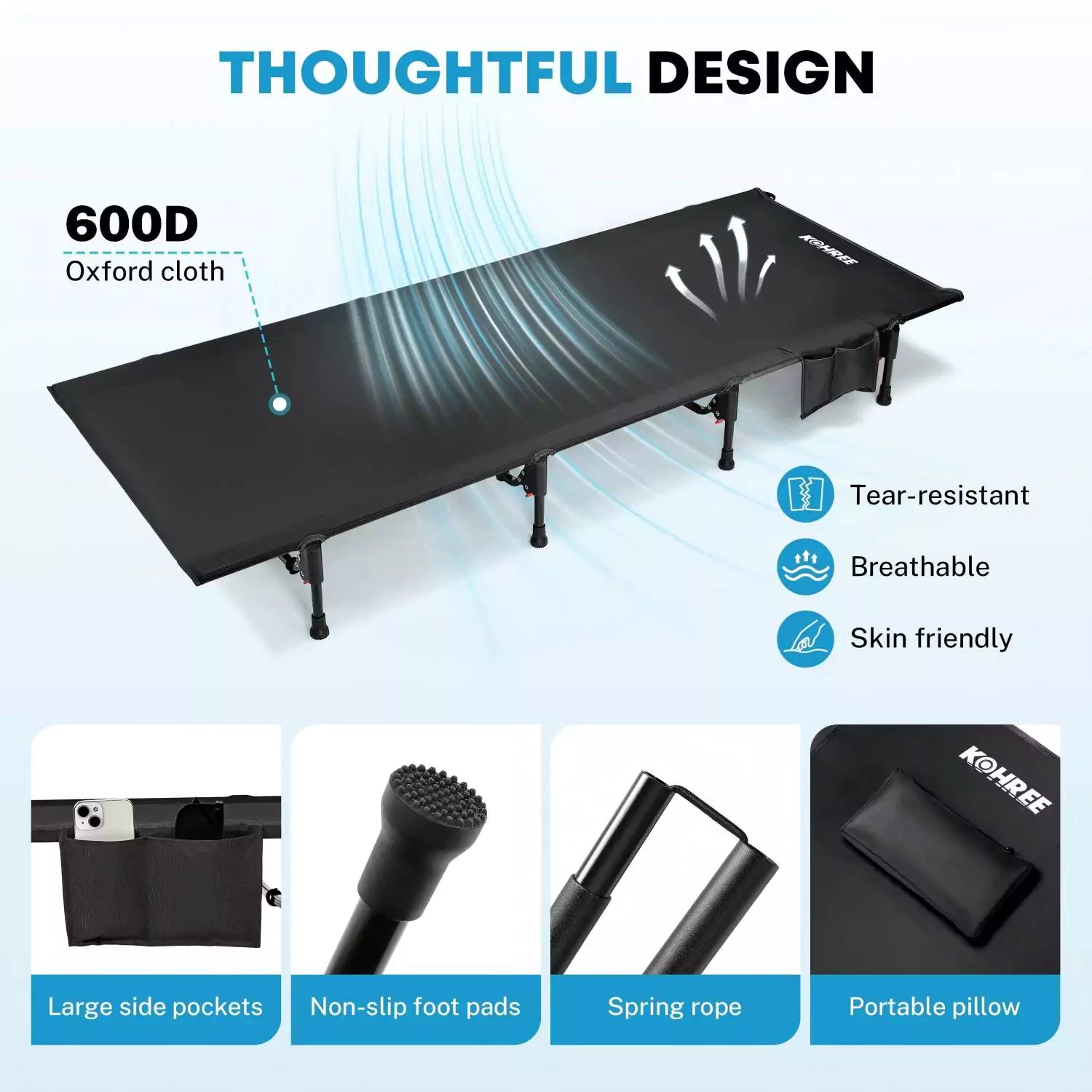 Thoughtful design backpacking cot