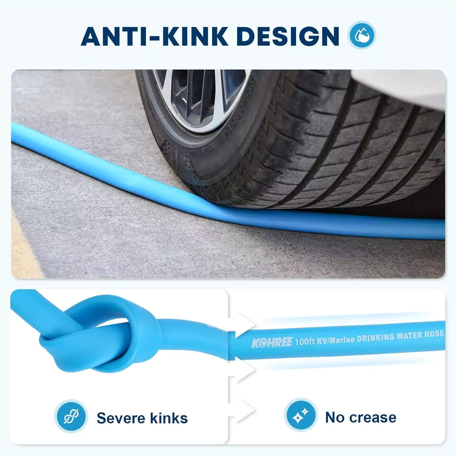 Anti-kink design camper water hose 100 ft