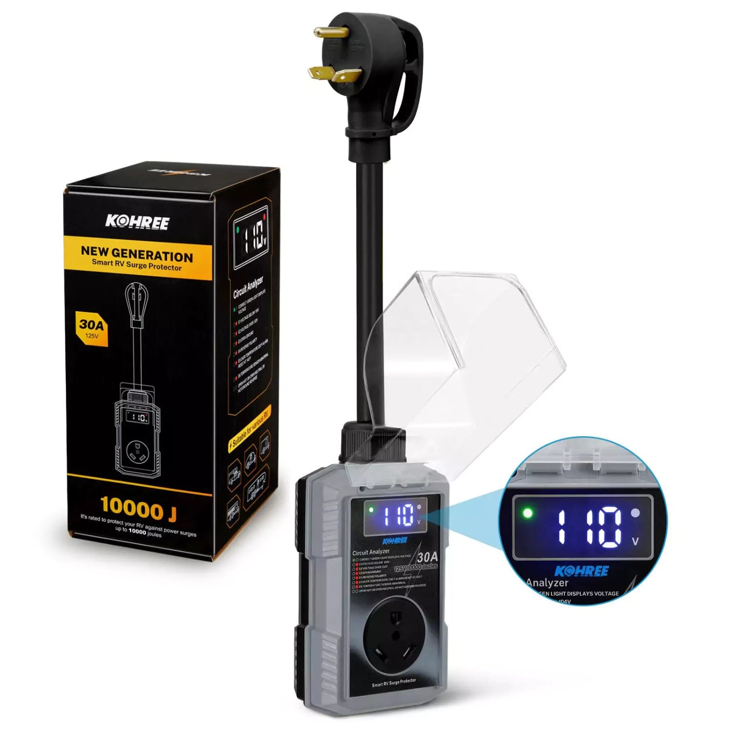 Kohree 30 amp gray rv surge protector
