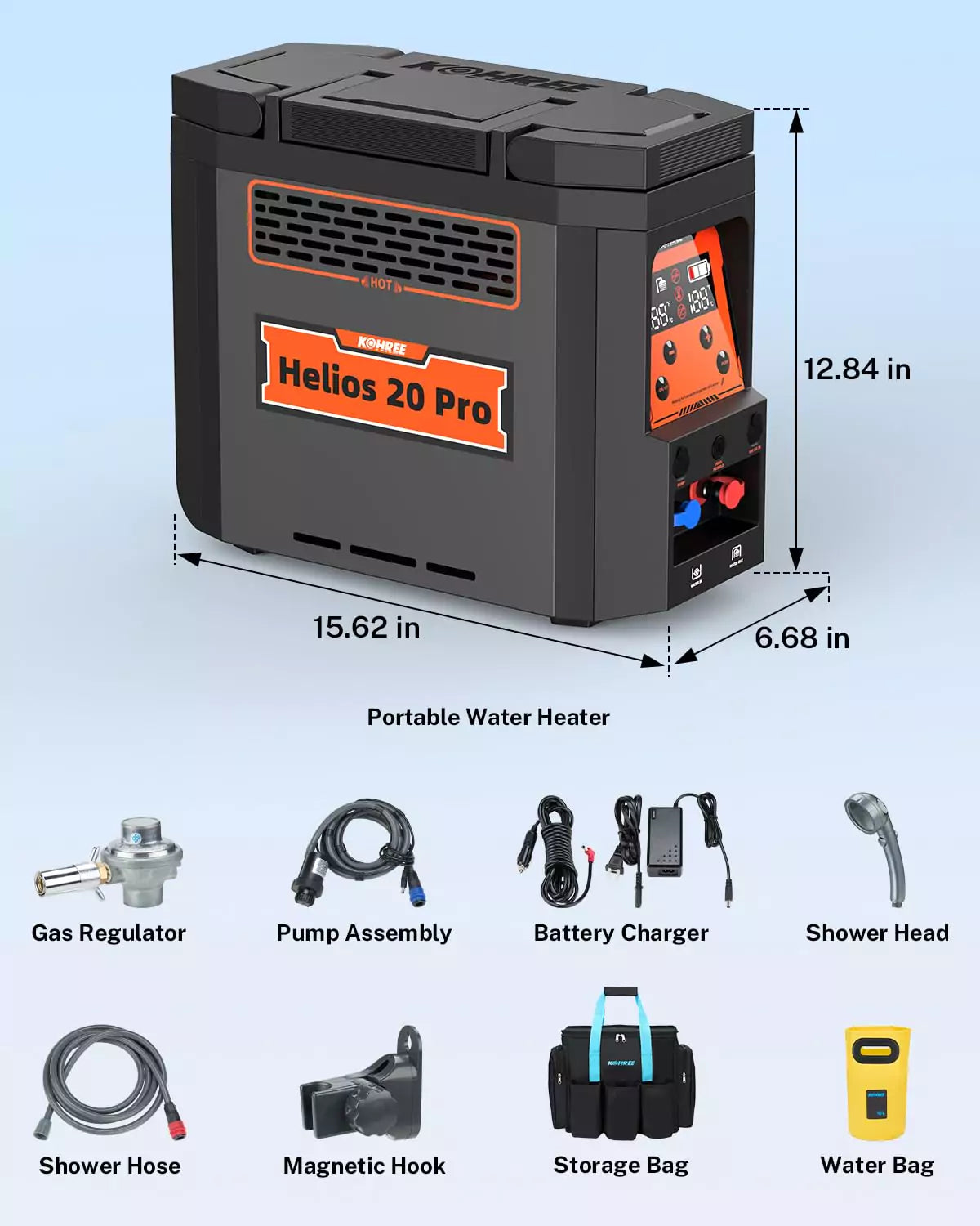 Kohree portable water heater package content