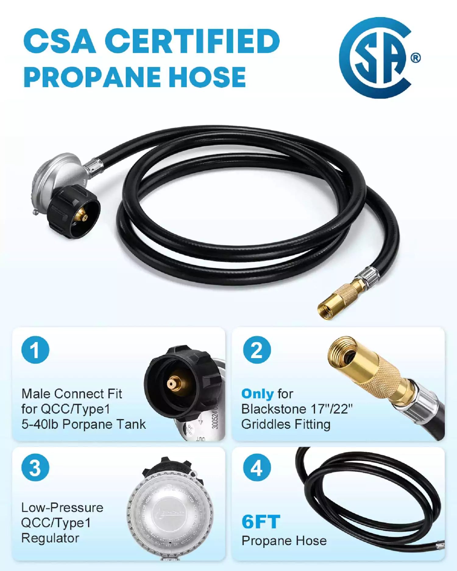 CSA certified propane adapter hose 6 ft