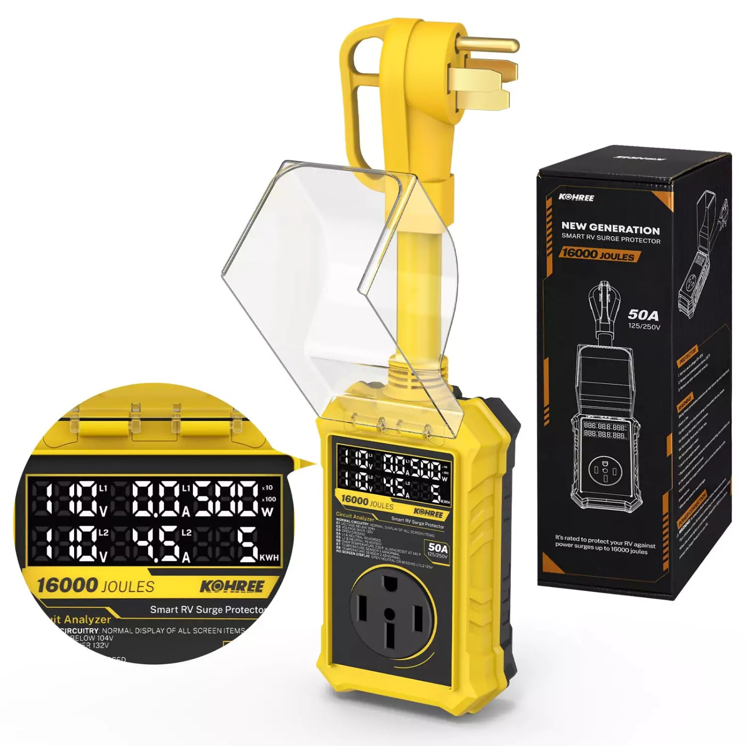 Kohree rv power surge protector 50 amp yellow