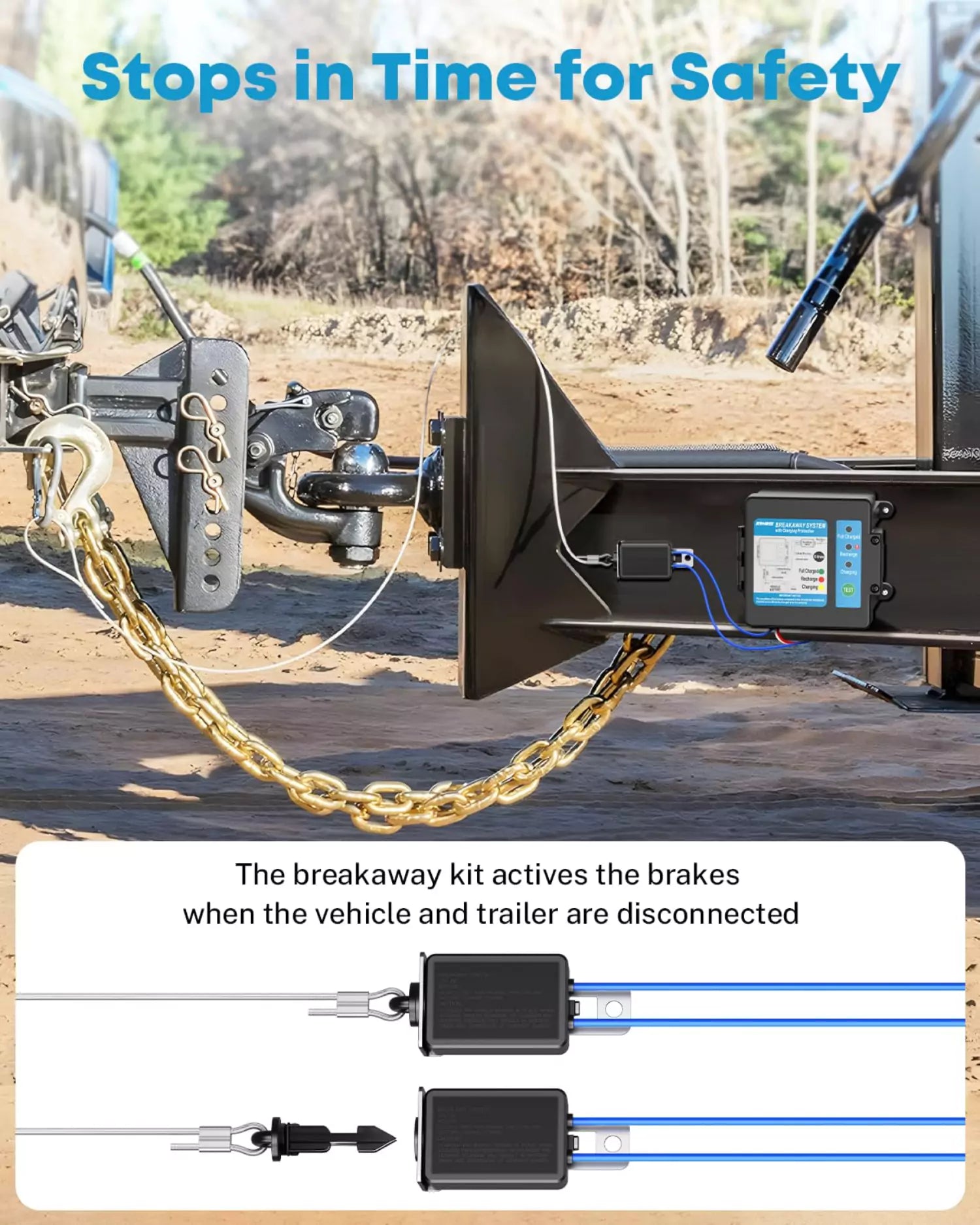 Trailer brakeaway kit switch stops in time for safety