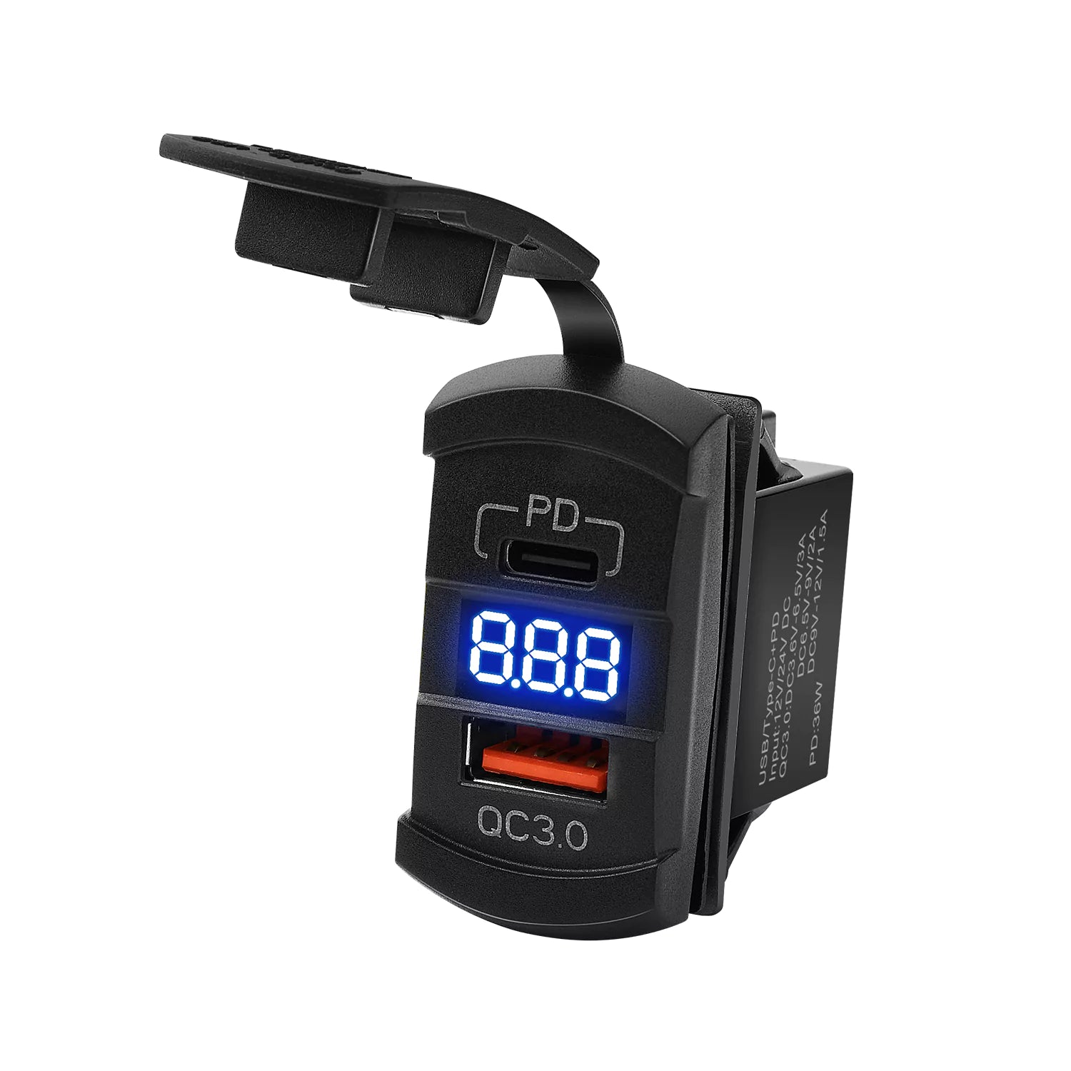 PD port and QC 3.0 usb rocker switch with voltmeter
