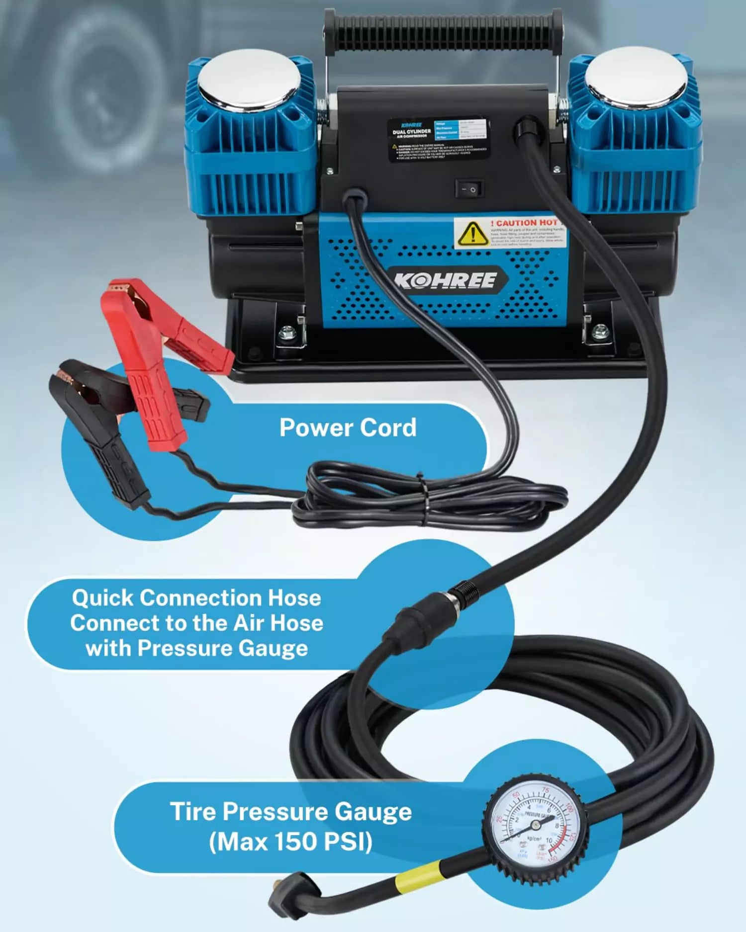 Kohree 12v air compressors package content