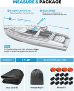 Boat cover storage bag doubles as a motor cover when the cover is not in use. 