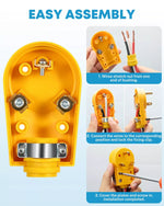 Yellow electrical 30 amp rv male plug with step-by-step assembly instructions