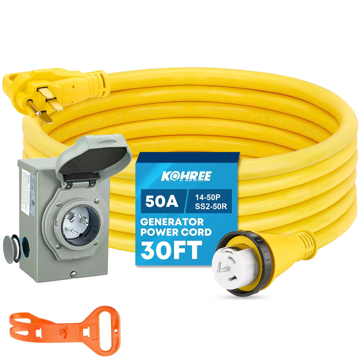 Kohree 50 amp 30 ft generator cord and power inlet box