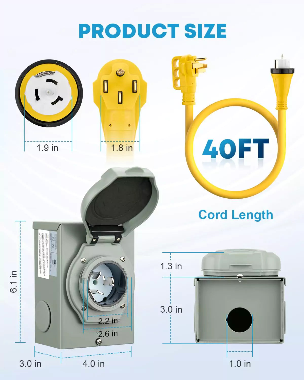 Kohree 50 amp power cord and inlet box for generator