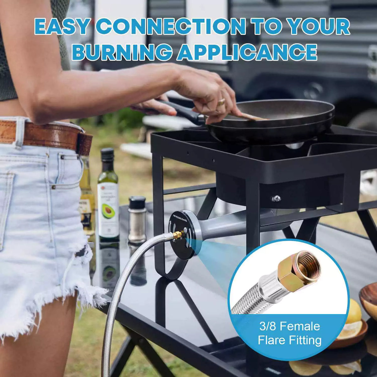 Easy connection to burning applicance with 3/8 female flare fitting