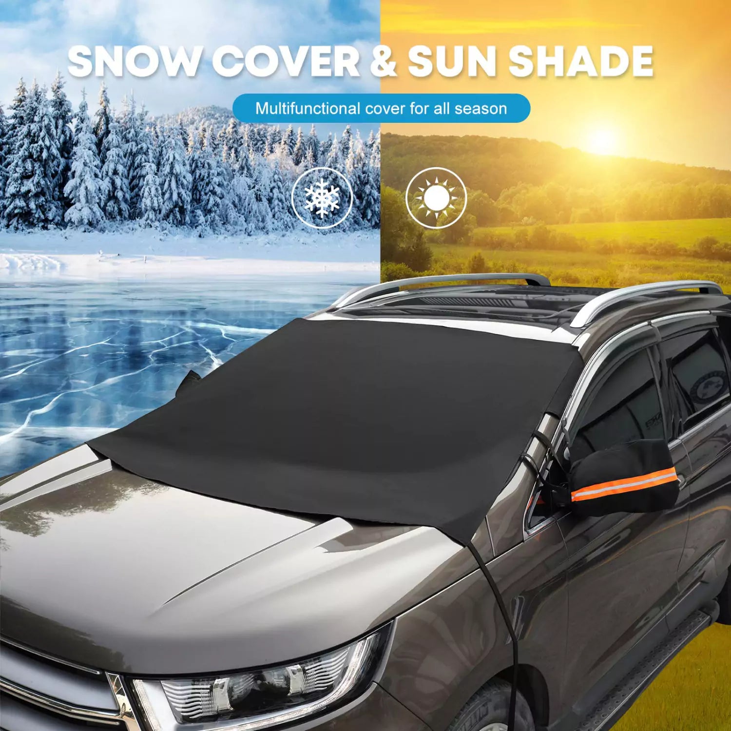 Automatic windshield cover for snow cover and sun shade
