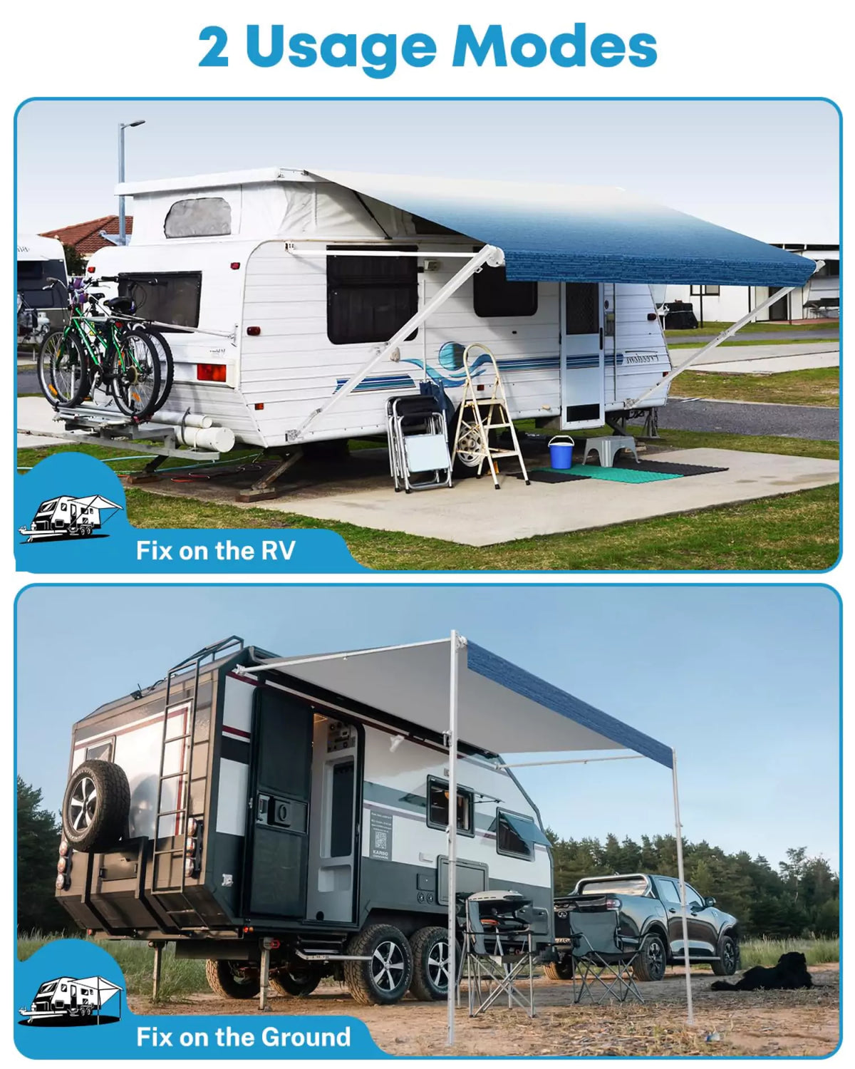 2 usage modes of camper awning complete kit