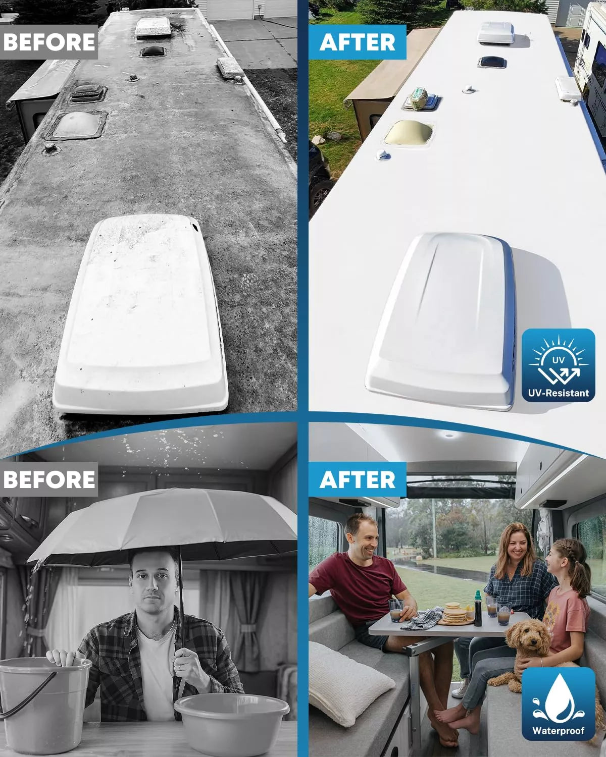 RV roof coating before and after application