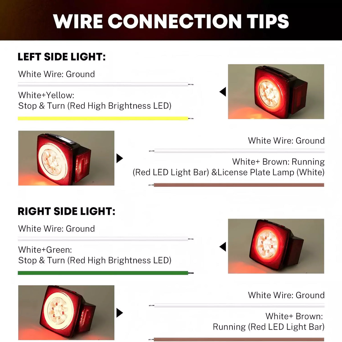 Wire connection tips of camper trailer light kit