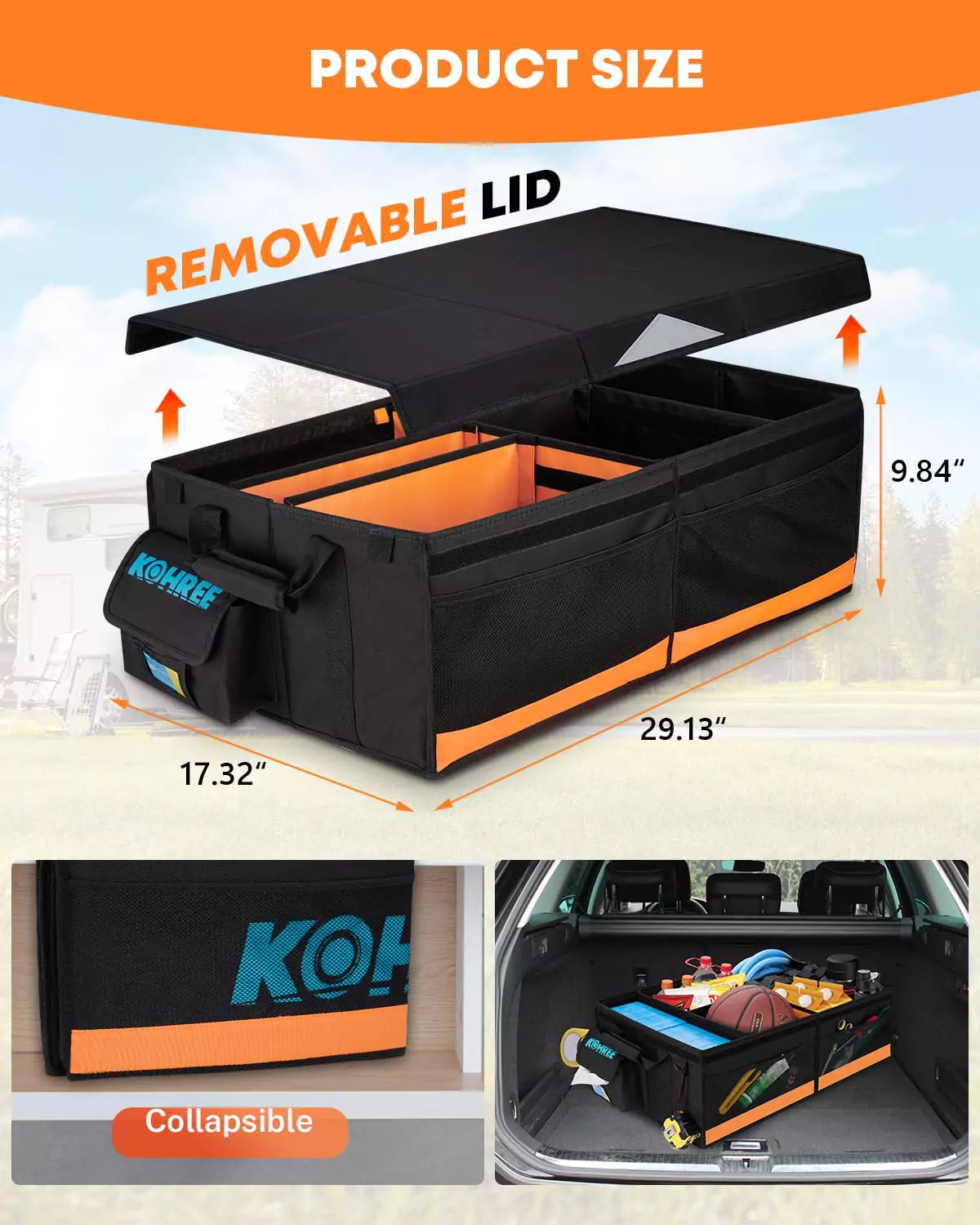 Kohree car trunk organizer orange color size