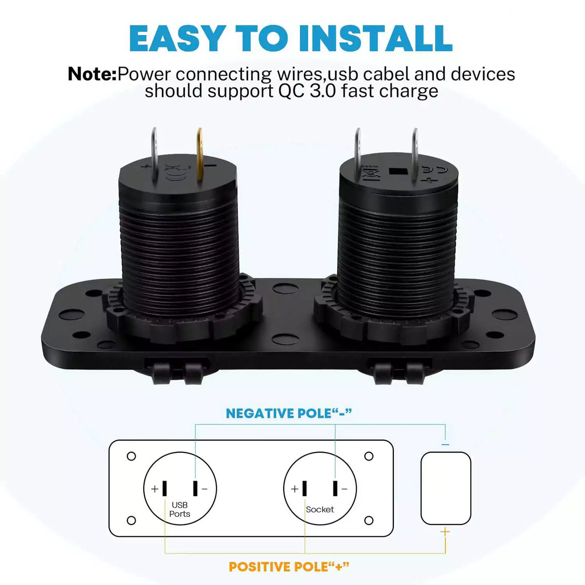 Easy installation cigarette lighter plug 2 in 1