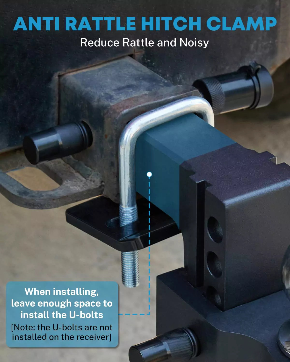 Drop adjustable hitch with anti rattle hitch clamp