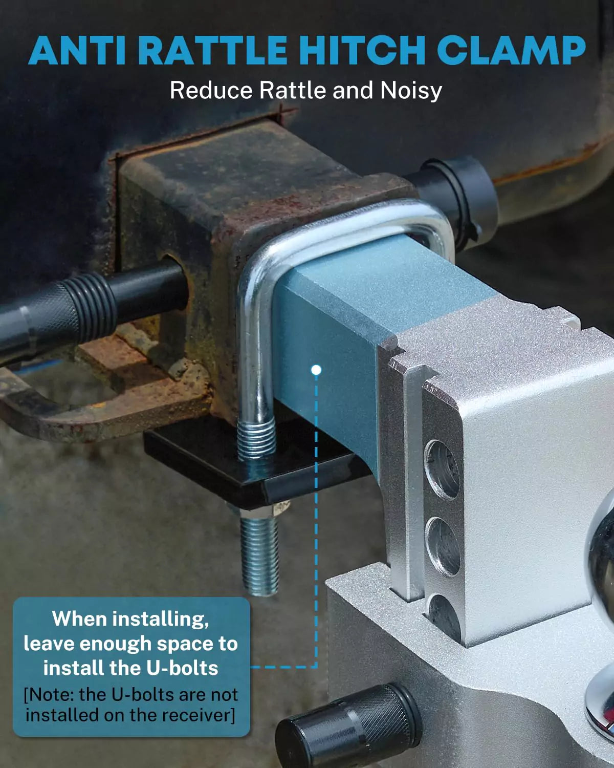 Drop down tow hitch with anti rattle hitch clamp