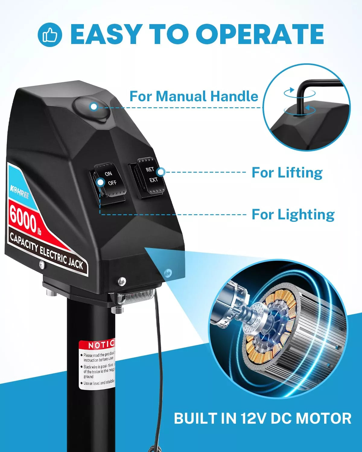Easy to operate kohree electric jack for camper 6000 lbs