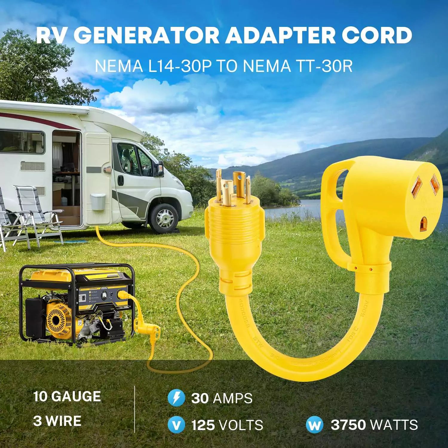 RV Generator adapter cord NEMA L14 30P to NEMA TT 30R