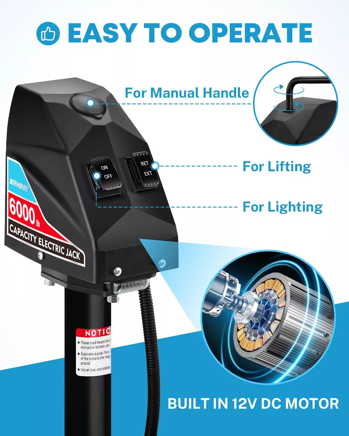 Easy to operate kohree electric jack for camper 6000 lbs