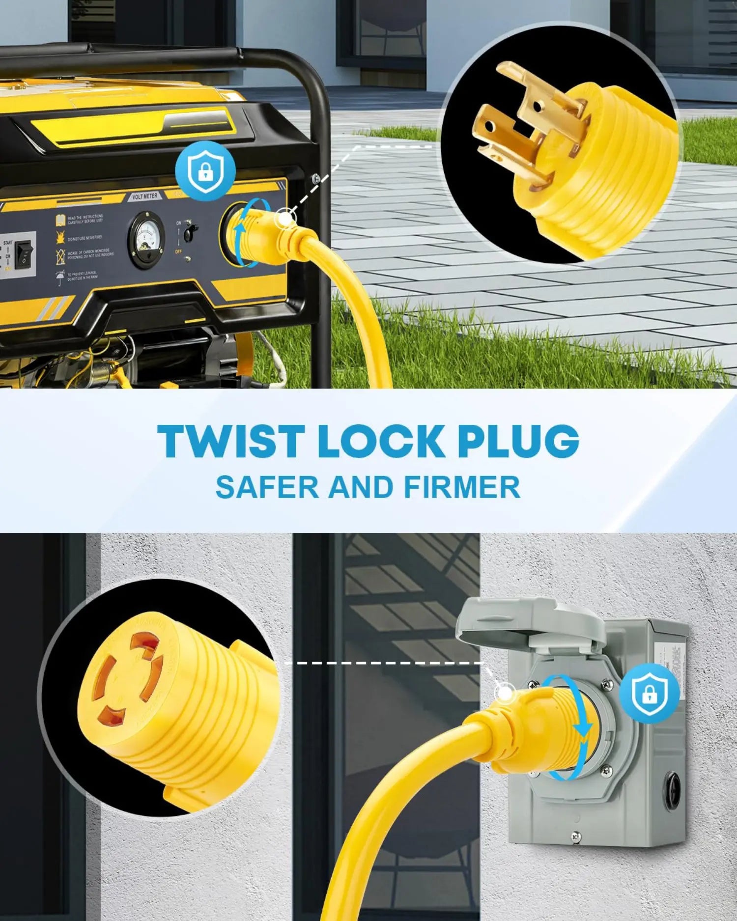 Twist lock generator cable 30 amp 25 ft