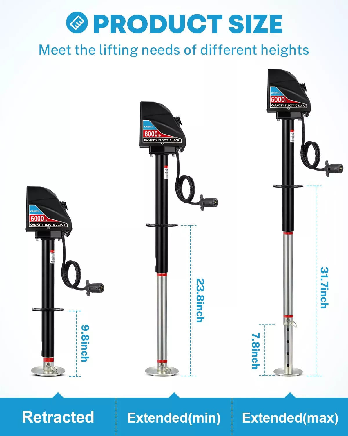 Kohree power trailer jack 6000 lbs size