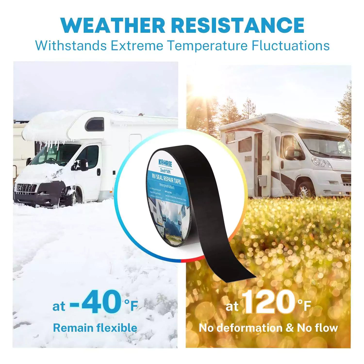 Kohree weather resistance RV sealant tape black 2 inch 50 foot