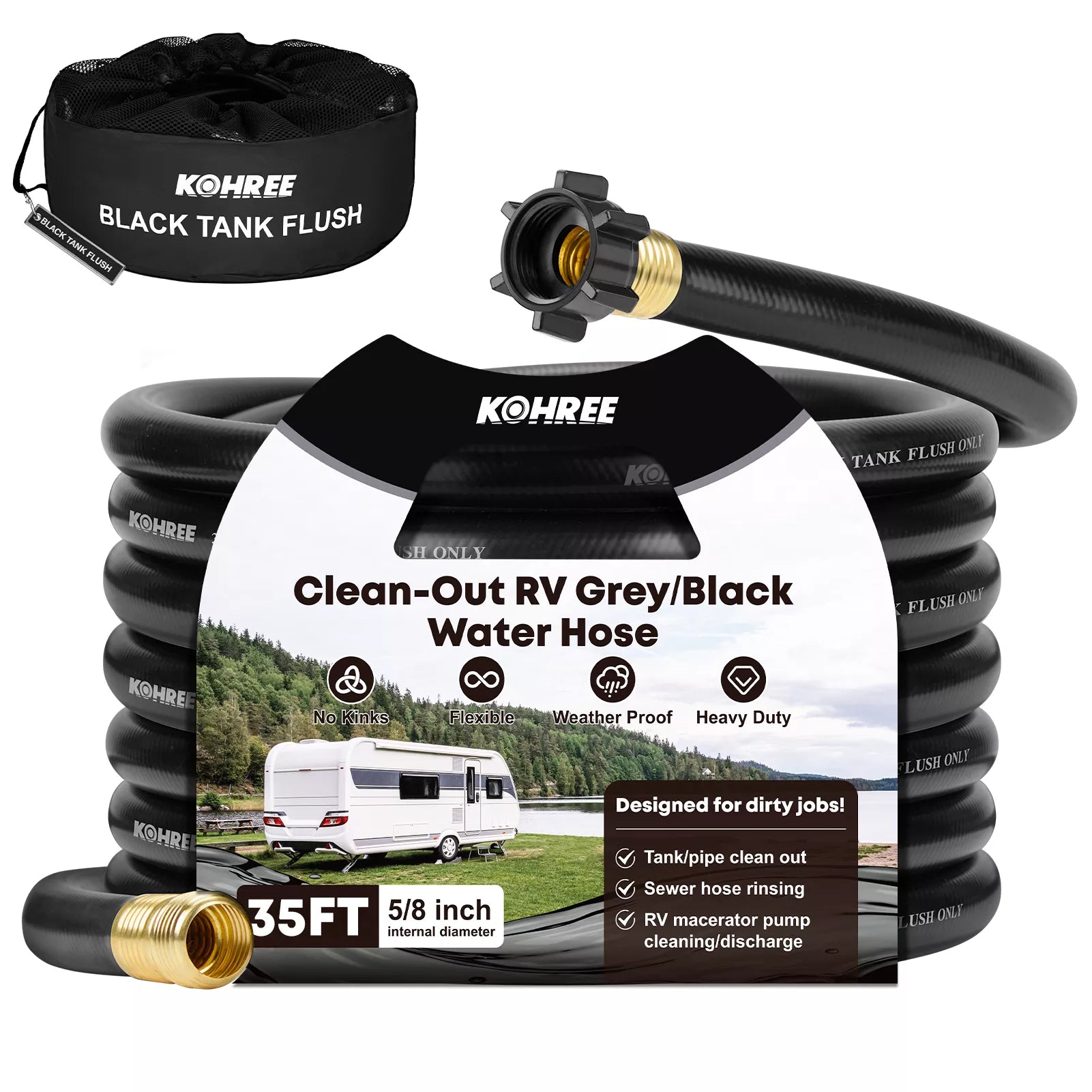 Kohree RV gray/black water hose with packaging 35 ft