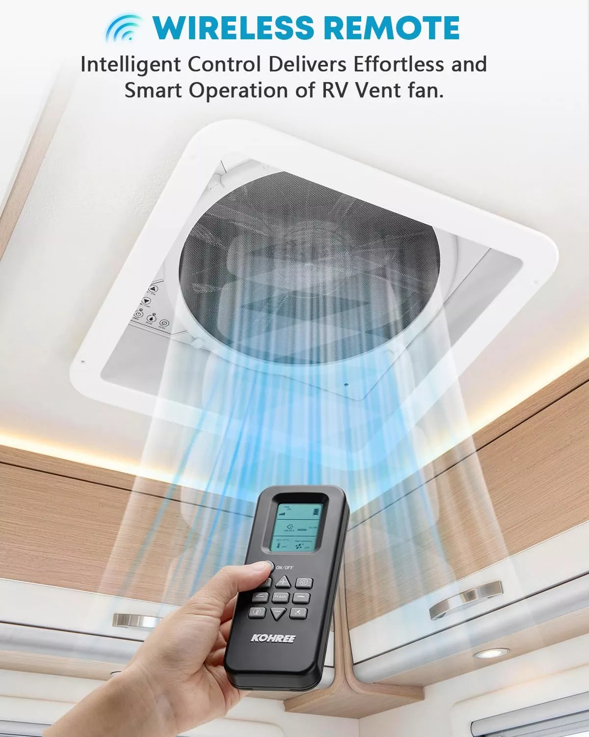 10 speed reversible rv vent fan with remote control and quiet motor technology. 