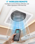 10 speed reversible rv vent fan with remote control and quiet motor technology. 