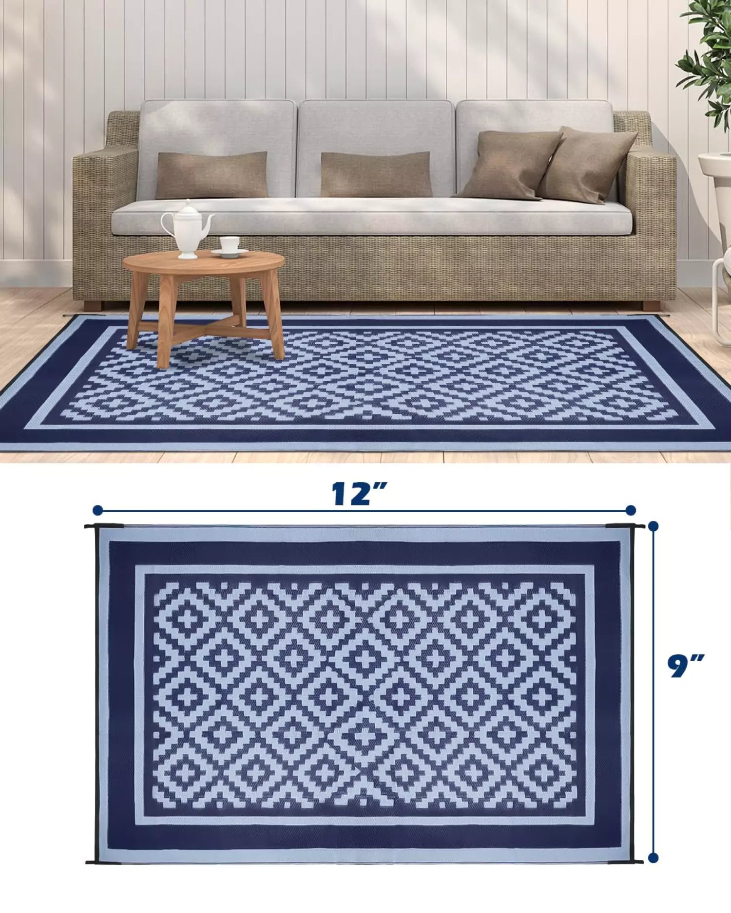Outdoor carpet rug blue size