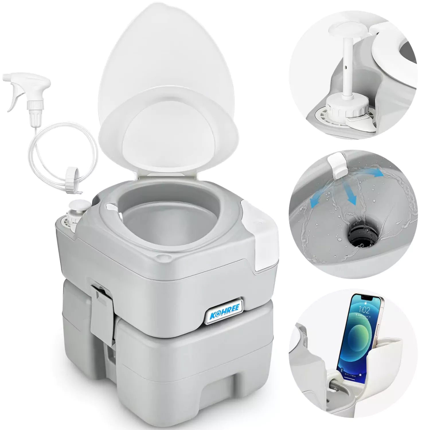 Kohree portable toilet for camping 5.3 gallon