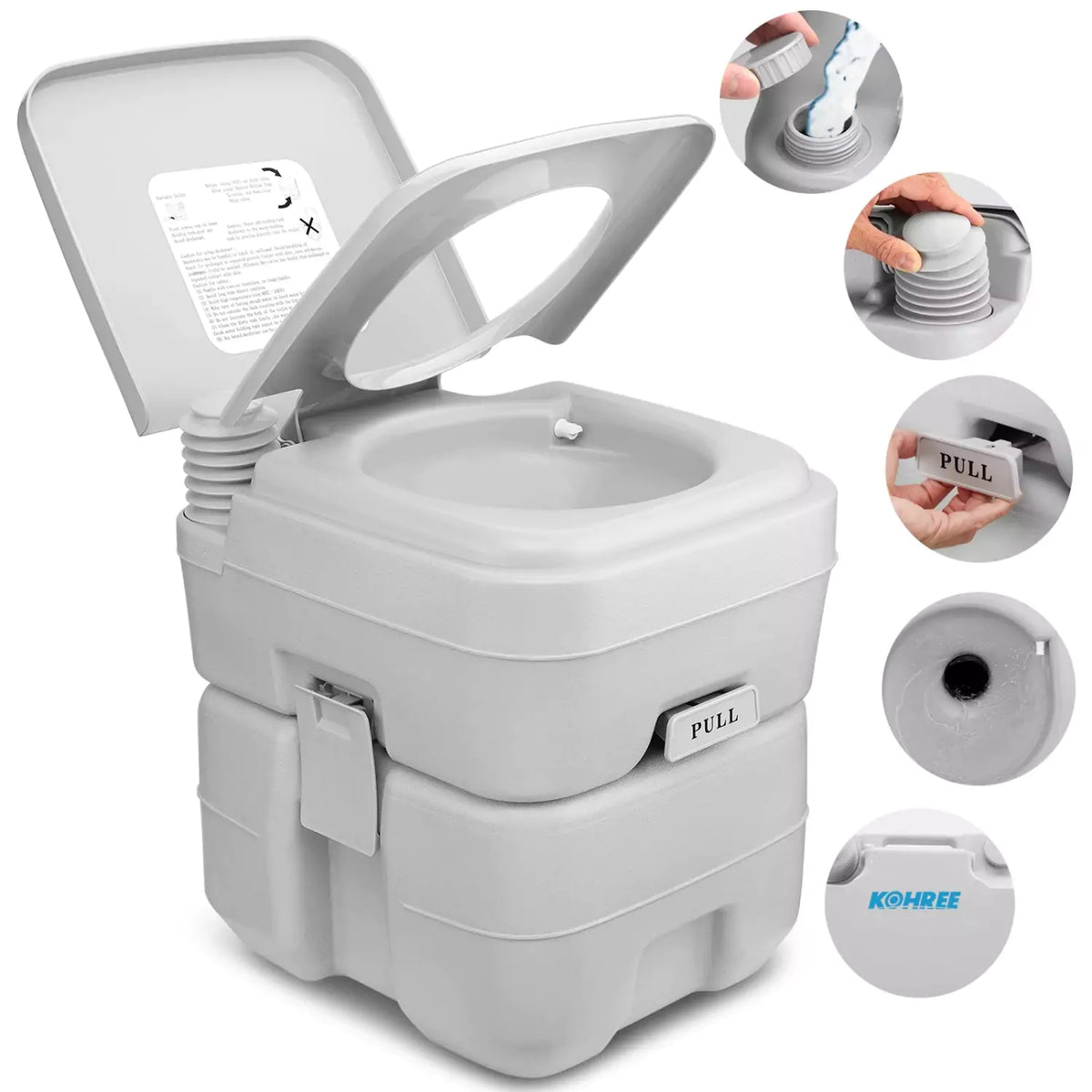 Kohree 5.3 gallon portable camping toilet