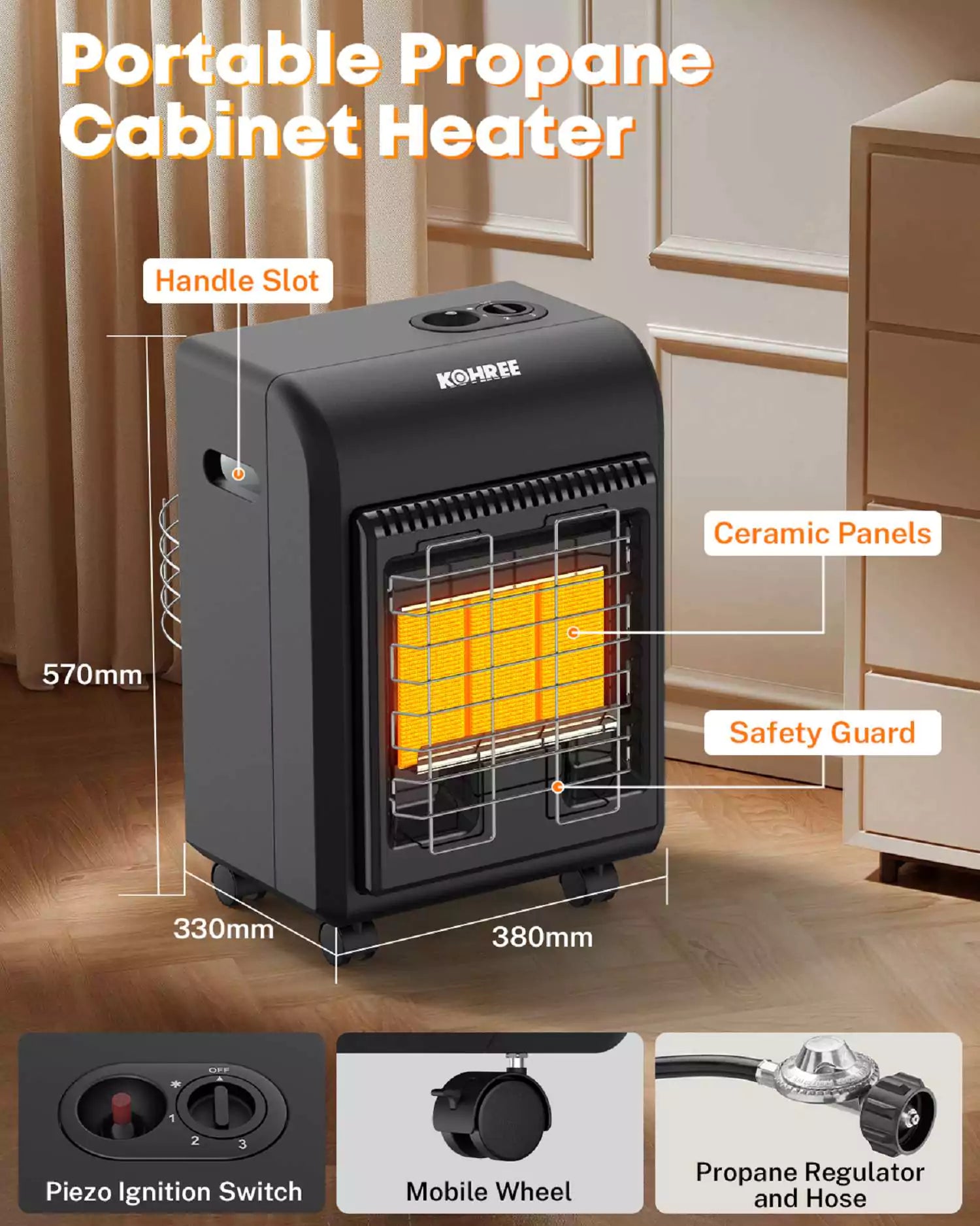 Portable propane cabinet heater
