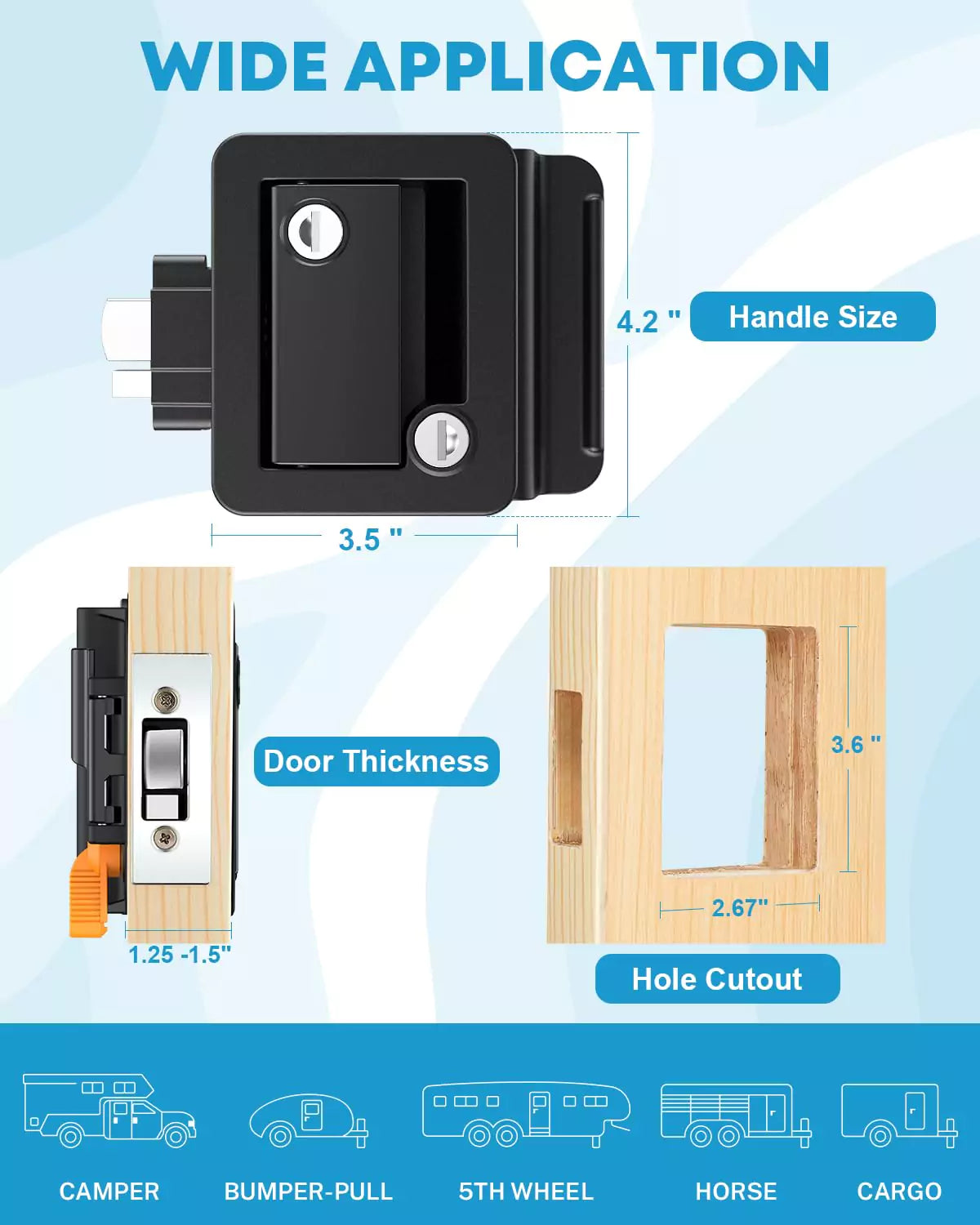 Wide application of rv camper door latch
