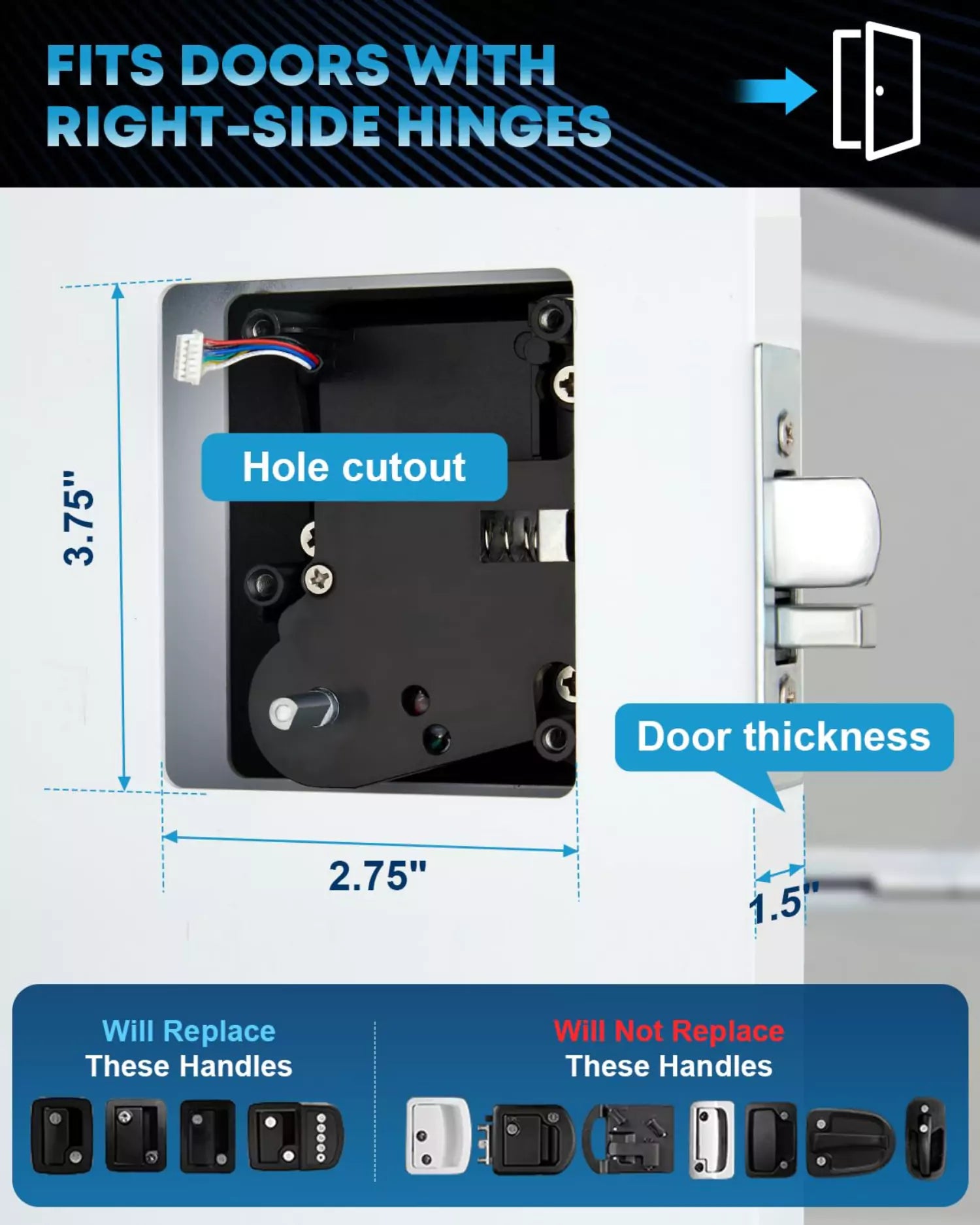 RV keyless entry fits doors with right-side hinges