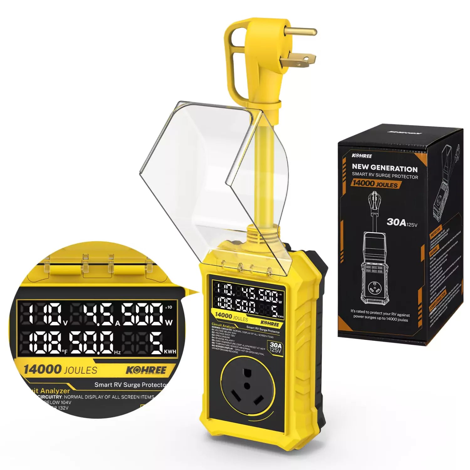 Kohree rv power surge protector 30 amp yellow