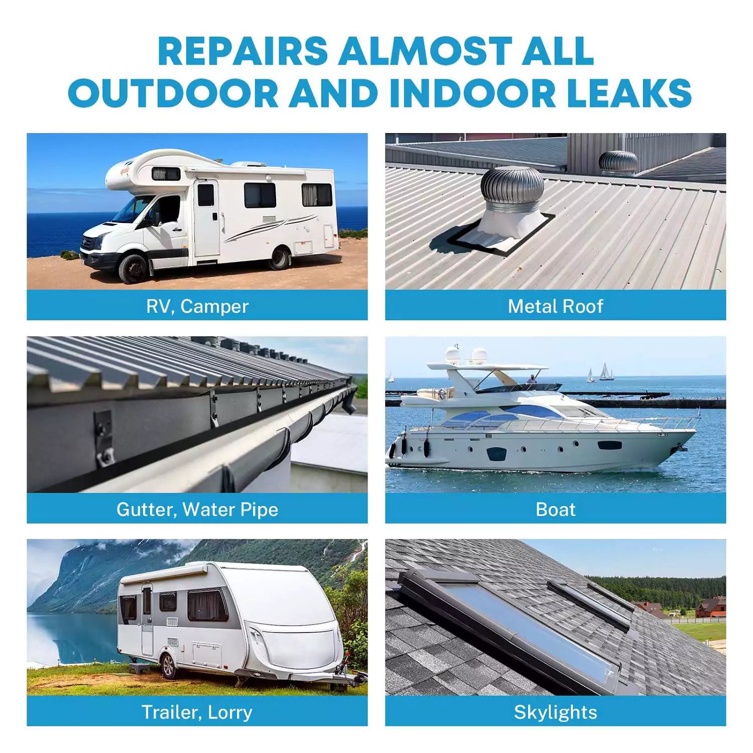 Repairs almost all outdoor and indoor leaks RV roof tape sealant