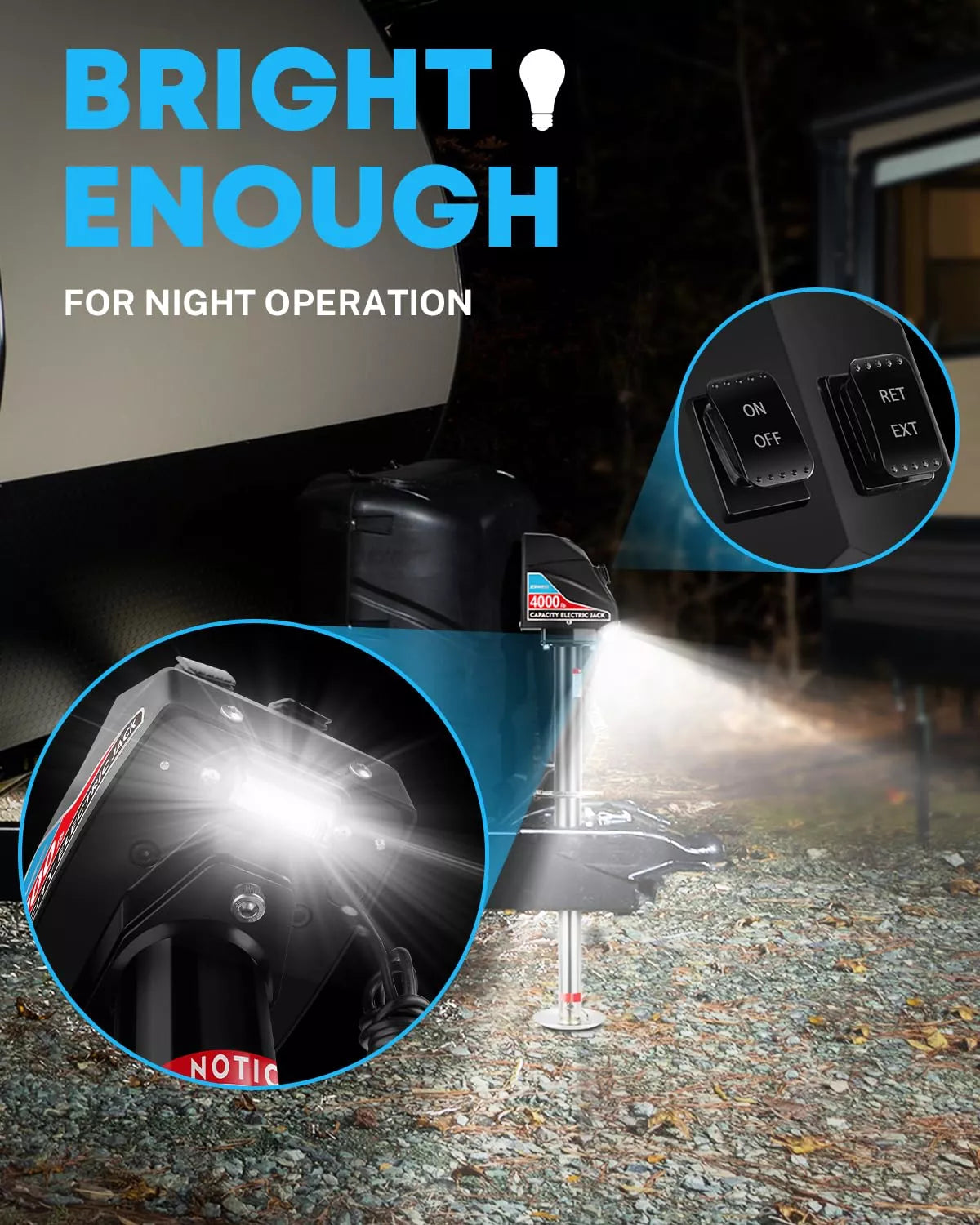 Bright light for tongue jack for camper