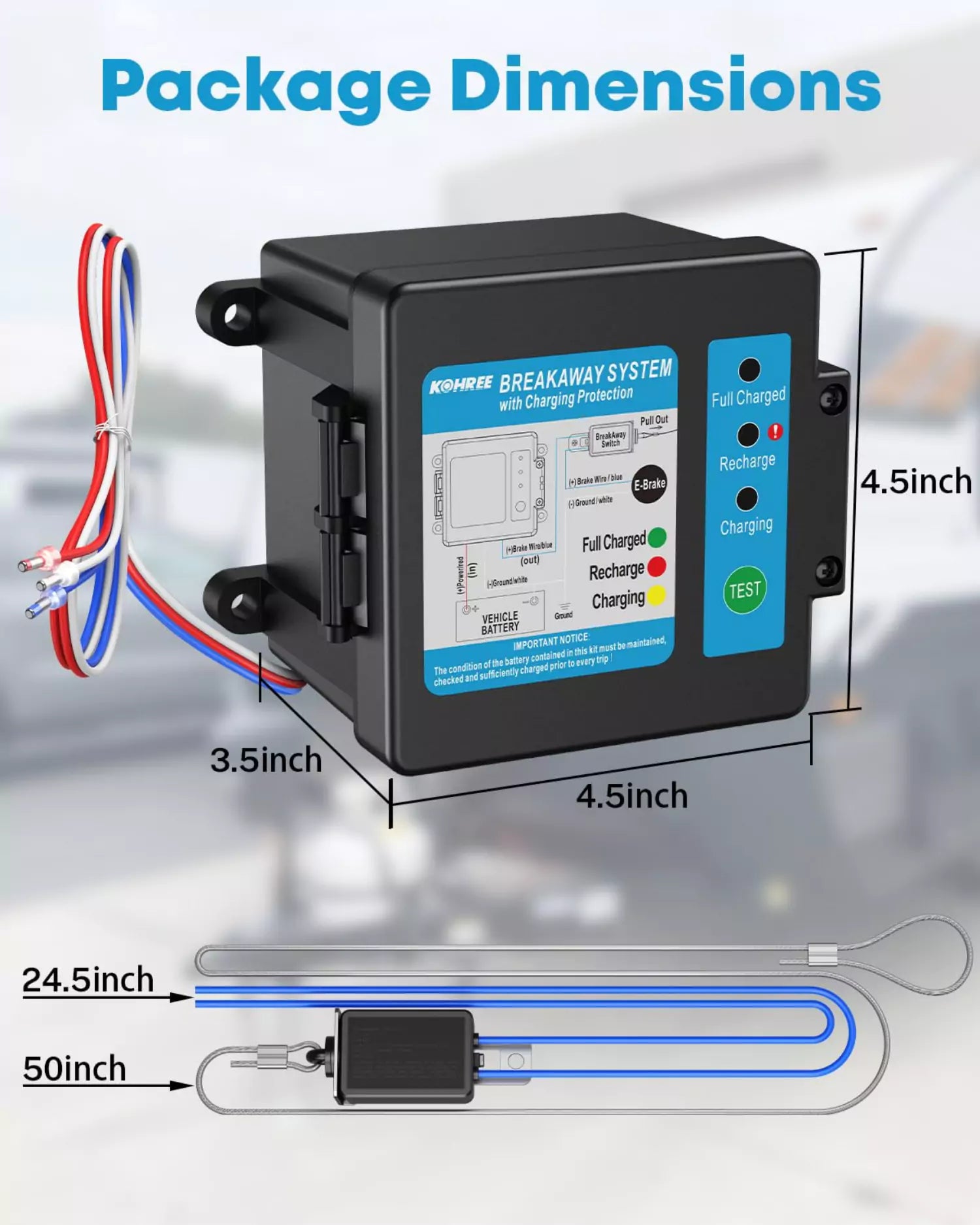 Kohree trailer breakaway package dimensions