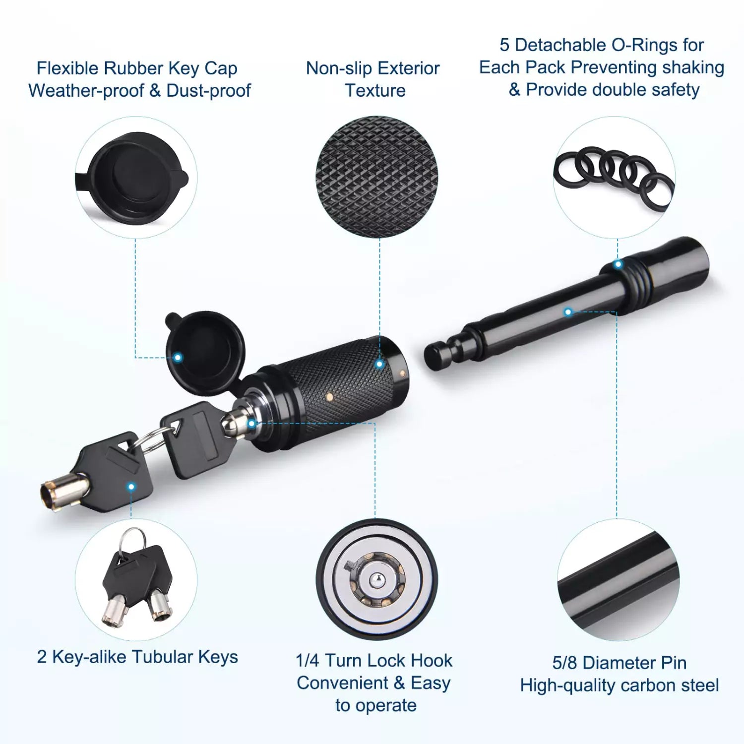 Kohree trailer hitch lock pin features