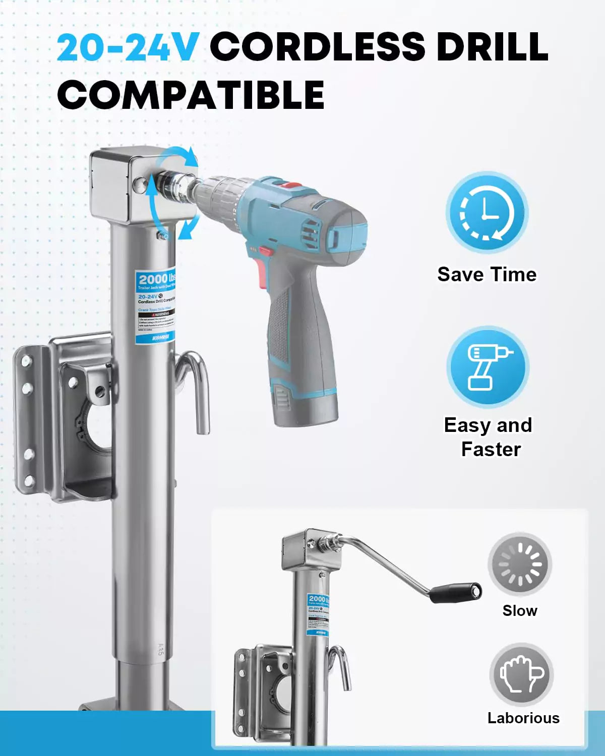 Kohree trailer jack and wheel compatible with 20-24v cordless drill