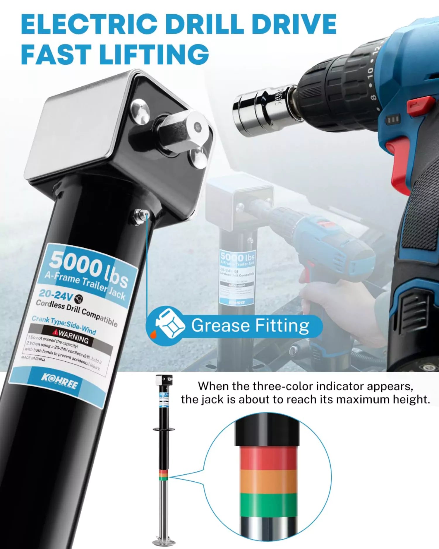 Electric drill drive fast lifting trailer tongue jack