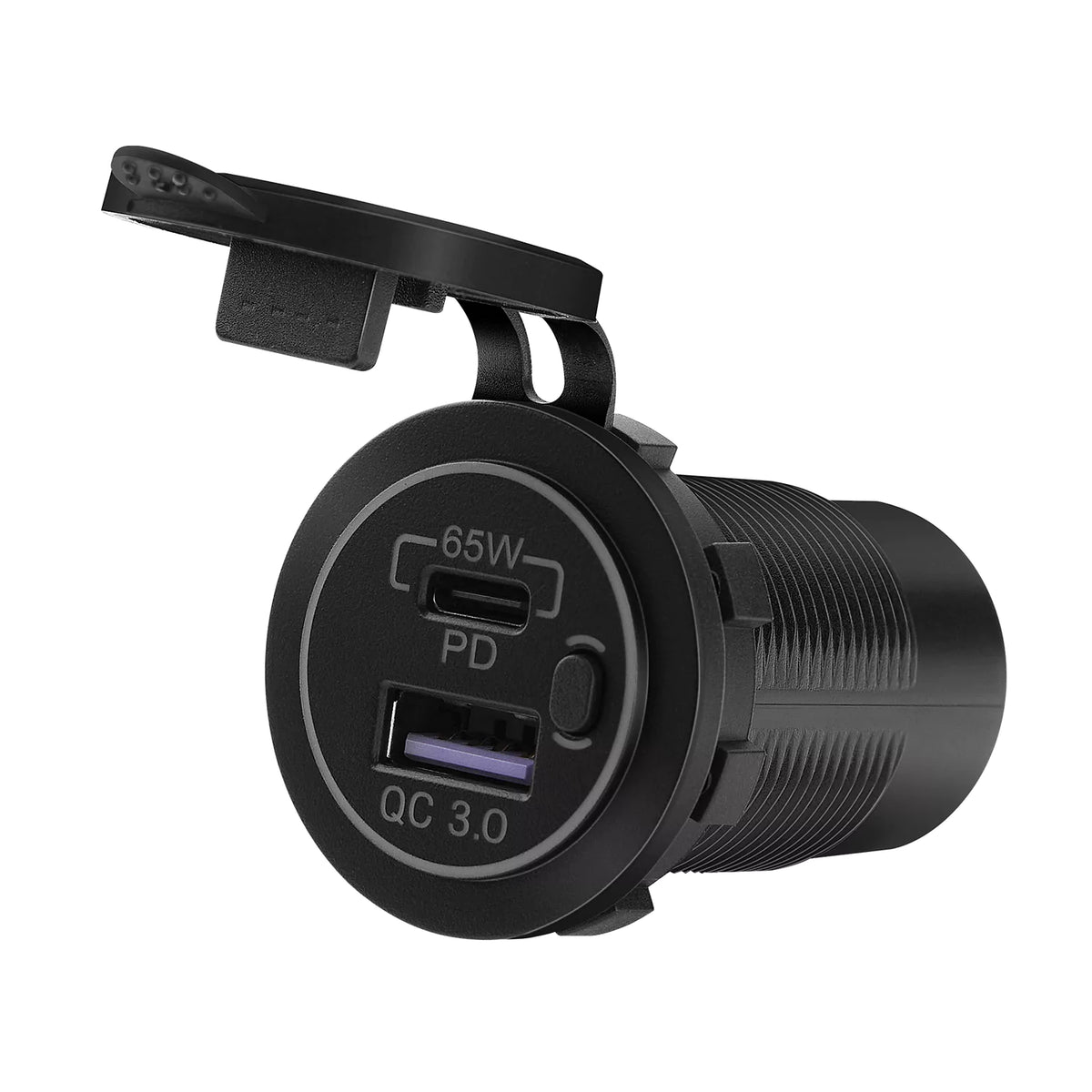 Usb cigarette lighter socket with 65w pd and QC 3.0 port