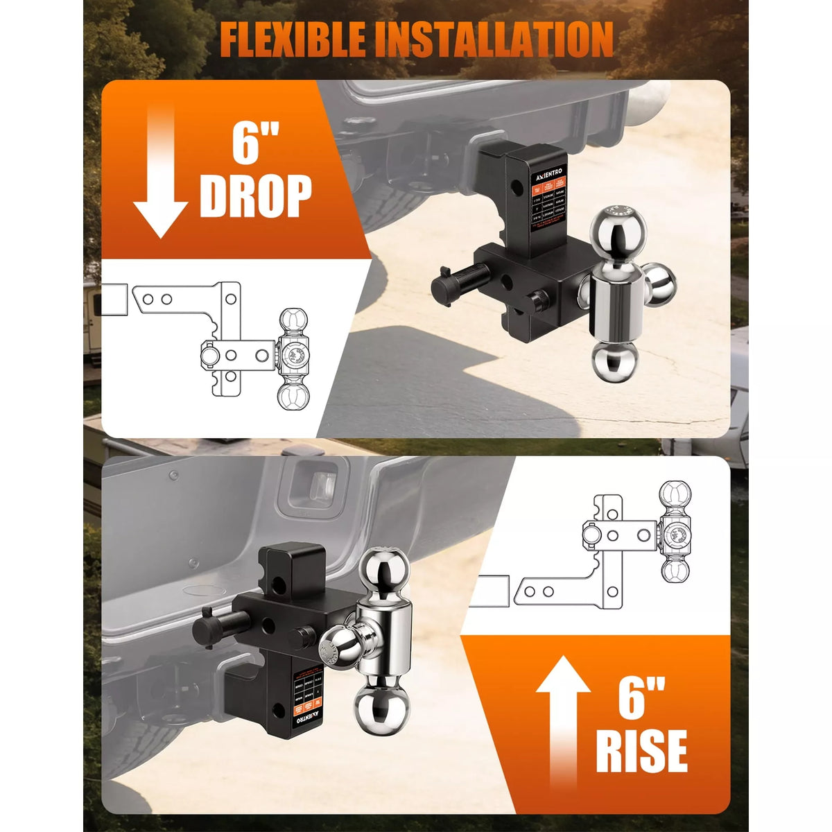 Tow hitch installation system with flexible installation features on a truck bed. 