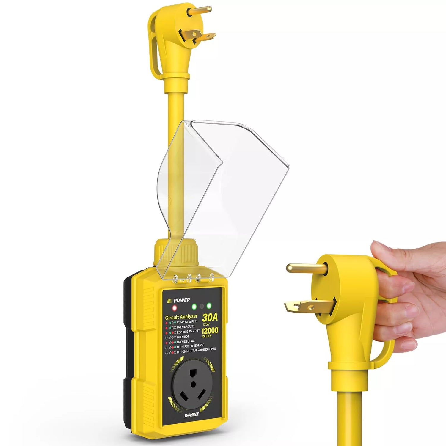 Yellow 30 amp rv surge protector with led indicator